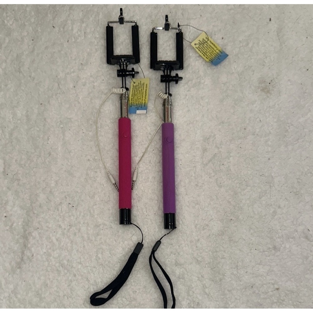 Funsparks Wired Selfie Stick 2 Pack Pink Purple Extendable Monopod iOS Android